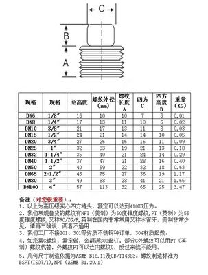 銀で覆われた WZステンレス鋼 304 316 316L 高圧鍛造式正方形プラグ NPT BSPT